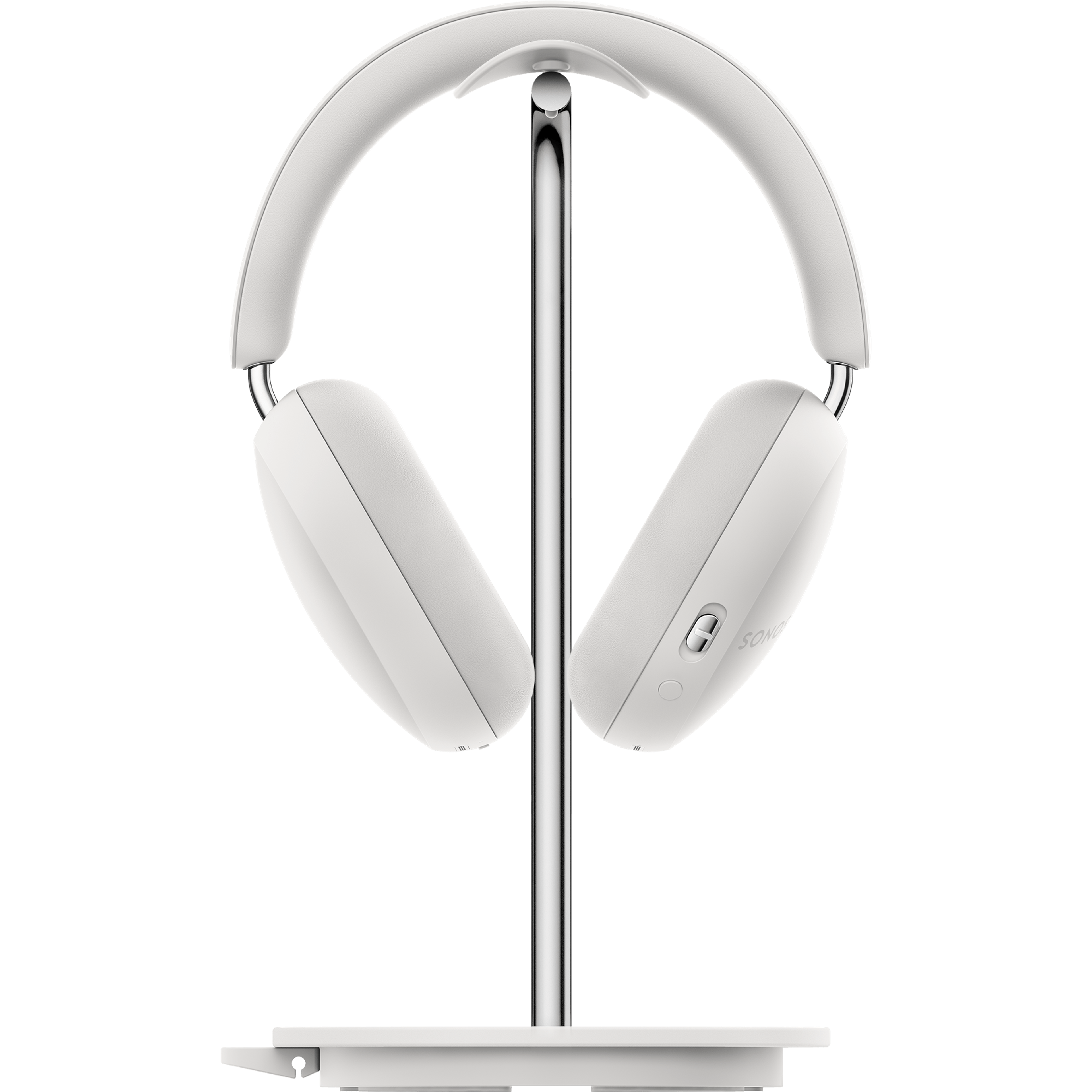 Hvide Sonos Ace-hovedtelefoner på Sanus-stander til Sonos Ace set forfra
