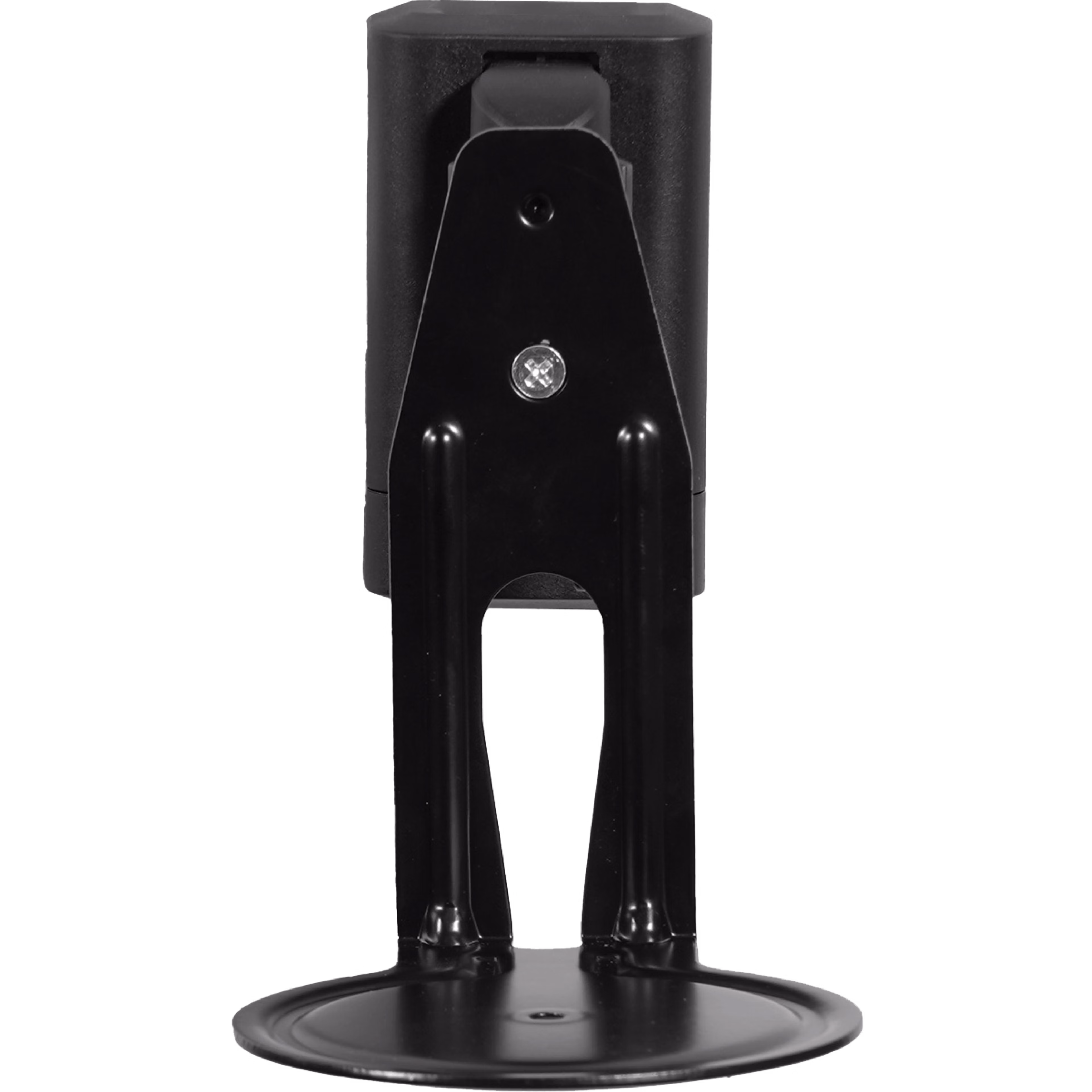 Image of the front of a black Sanus wall mount for a Sonos Era 100 speaker