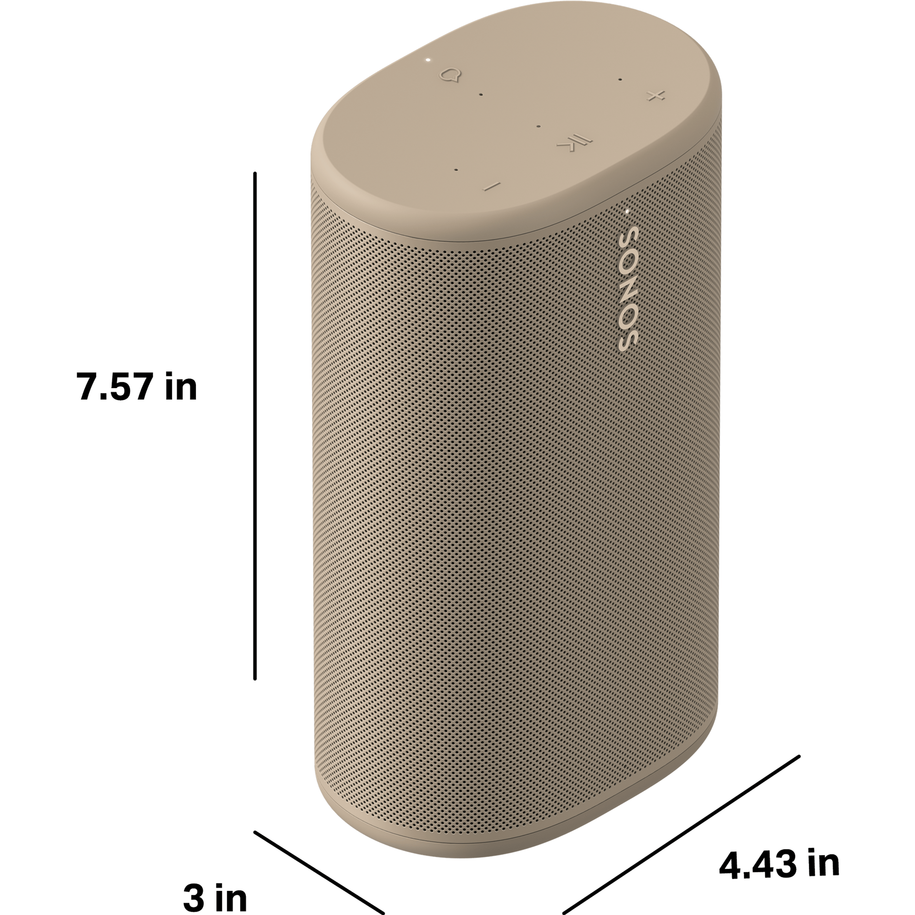 Sonos Play is 7.57 in tall, 3 in deep, and 4.43 in wide