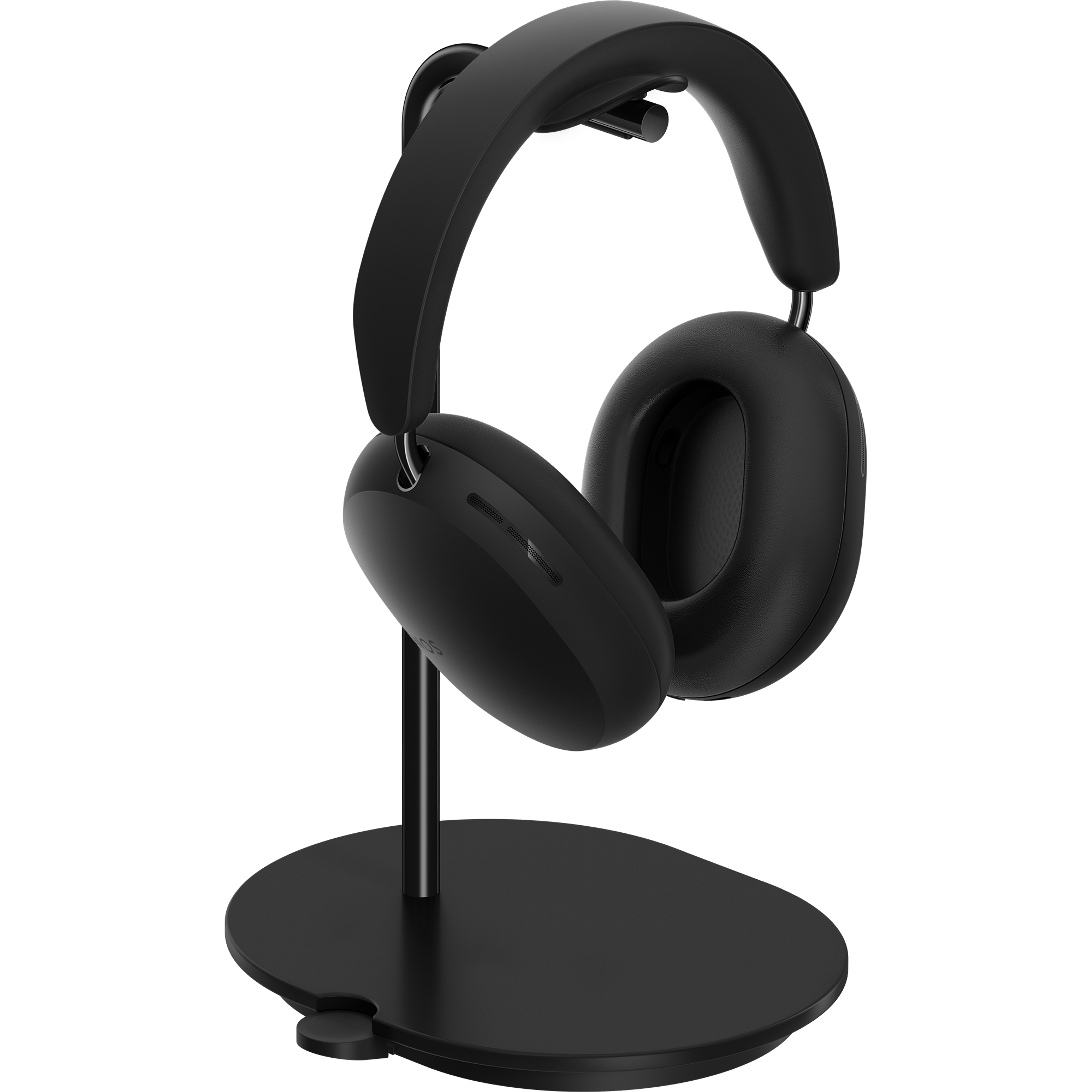mustat Sonos Ace -kuulokkeet Sonos Ace -kuulokkeille tarkoitetulla Sanus-telineellä