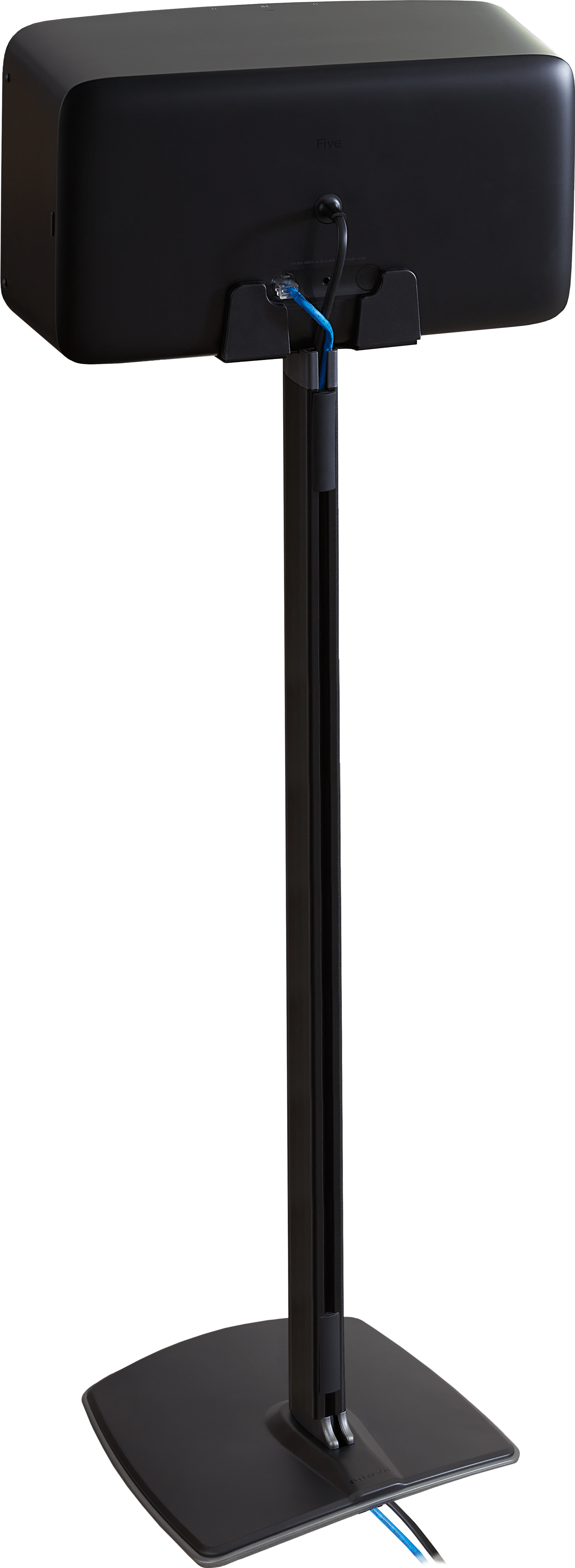 Back view of Sanus stand for Five black shown with a black Five mounted horizontally