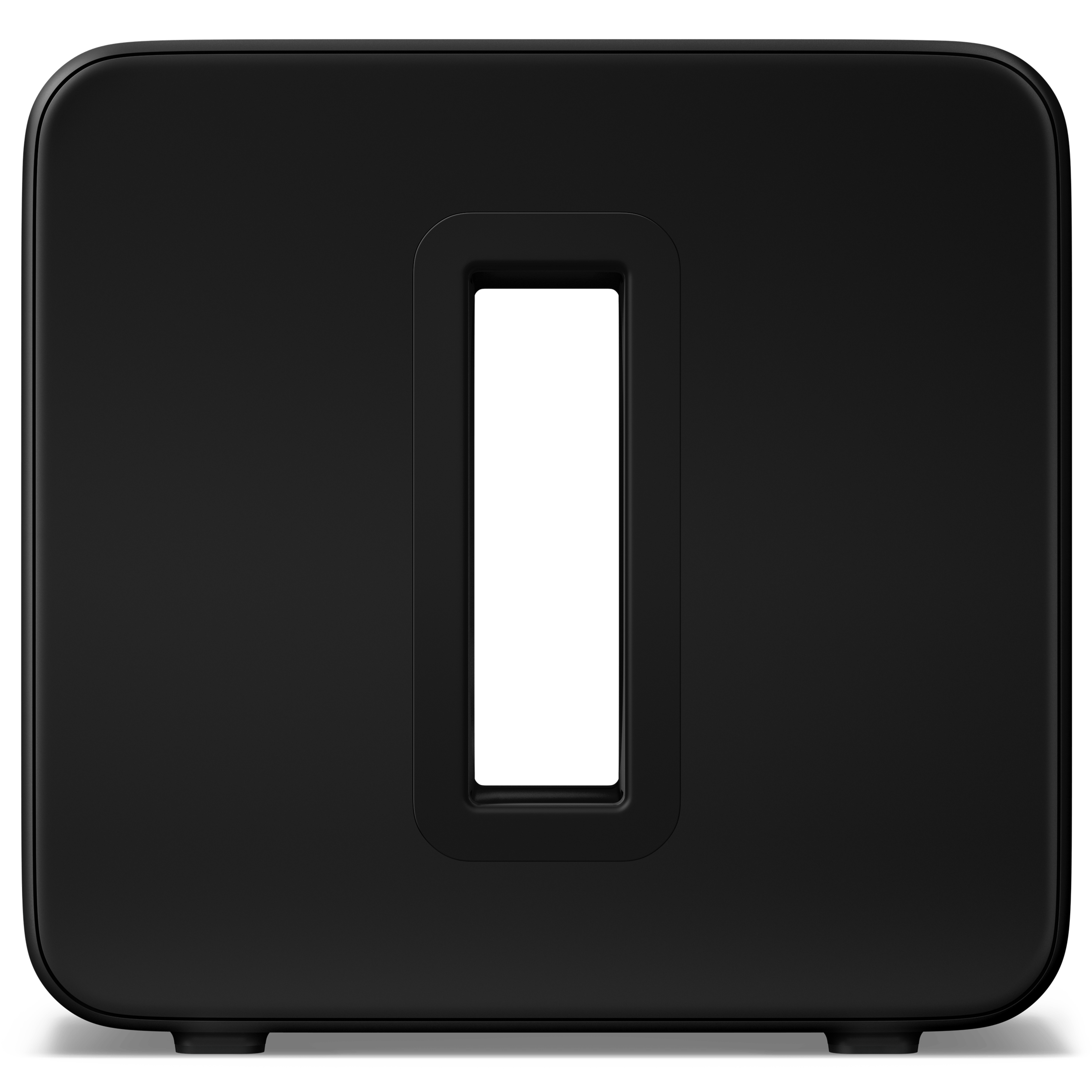 Back of a black Sonos Sub 4, straight-on angle