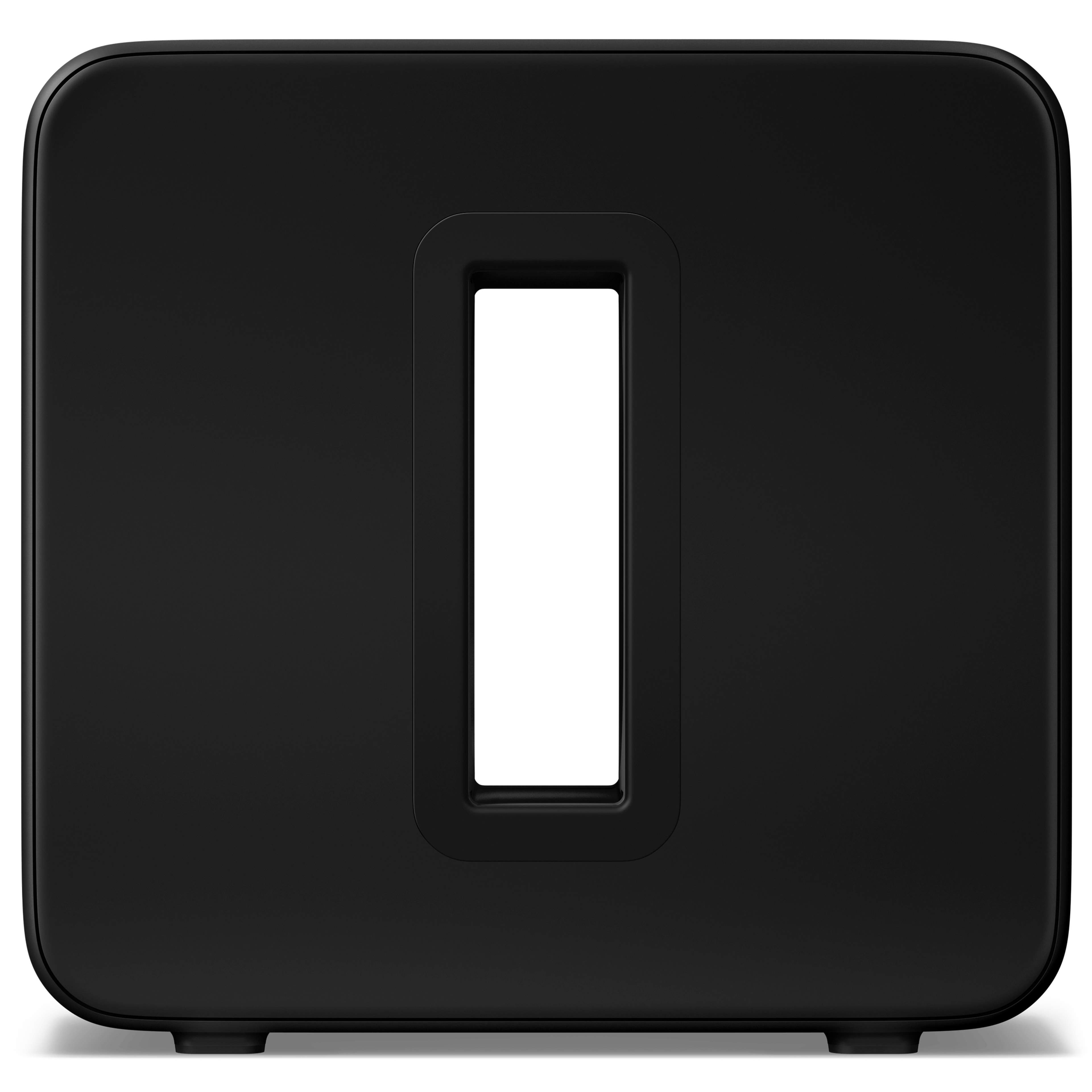 Back of a black Sonos Sub 4, straight-on angle