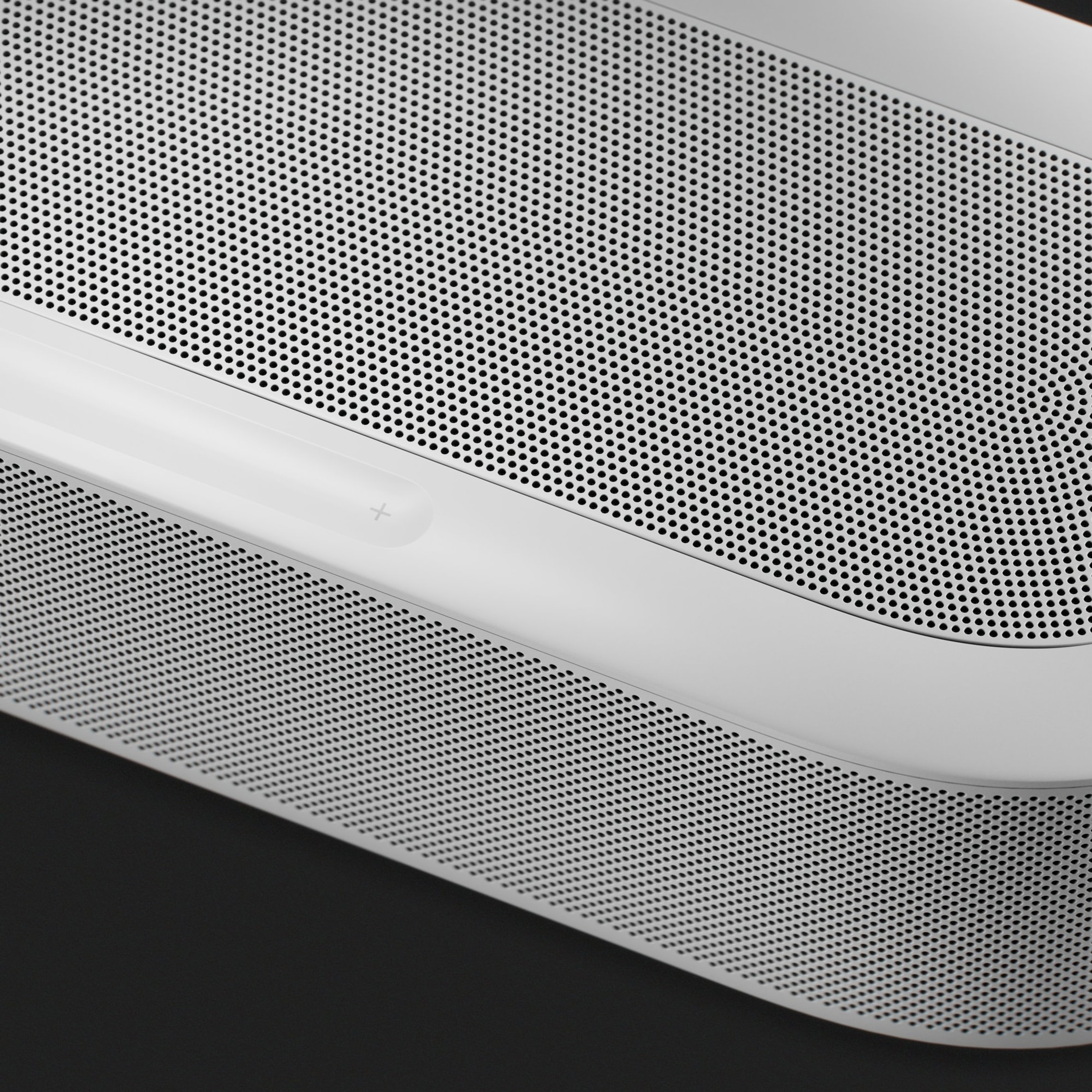 Beam Ultra in white, angled detail view showing speaker grille and controls