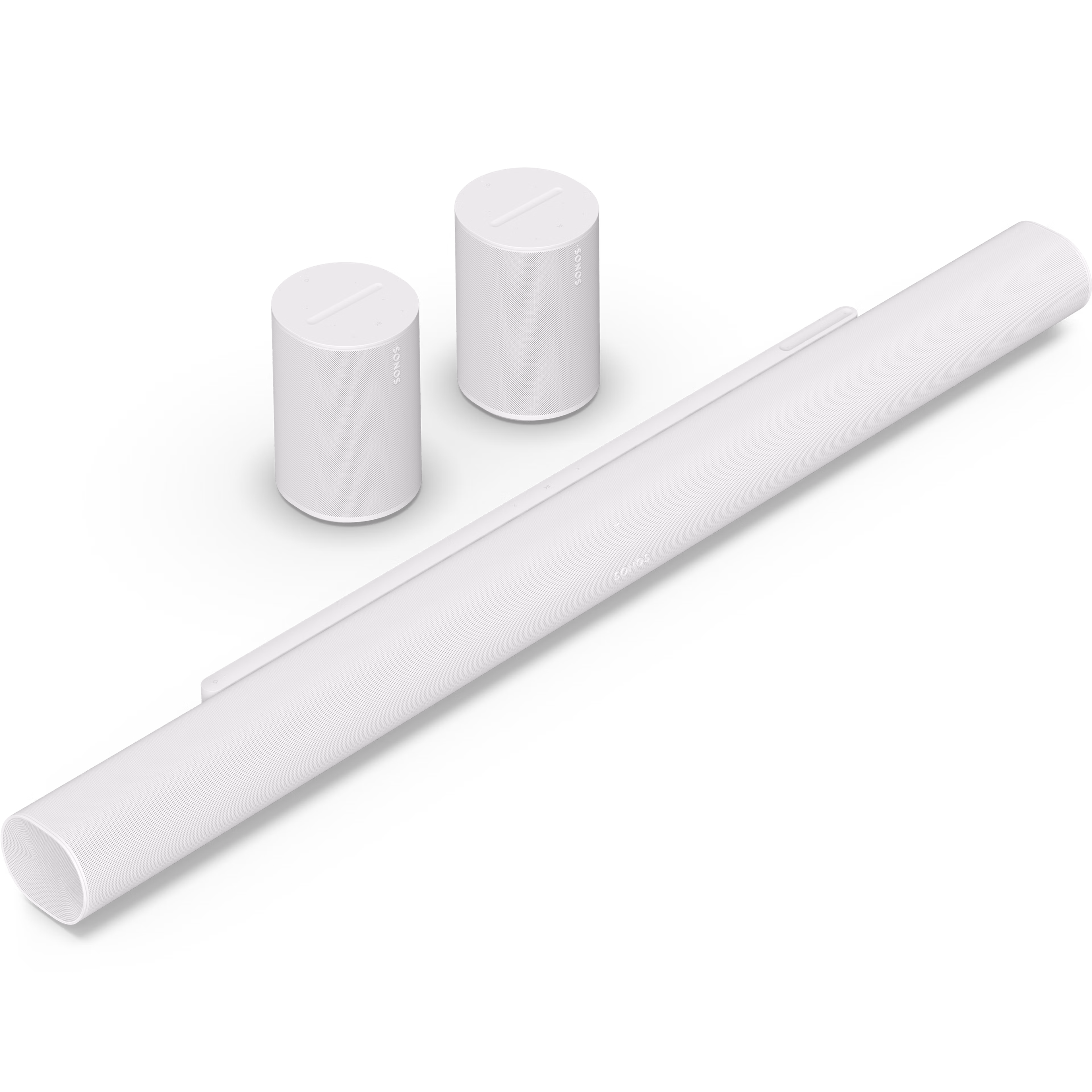 Paket med en vit Arc Ultra och två vita Era 100-högtalare