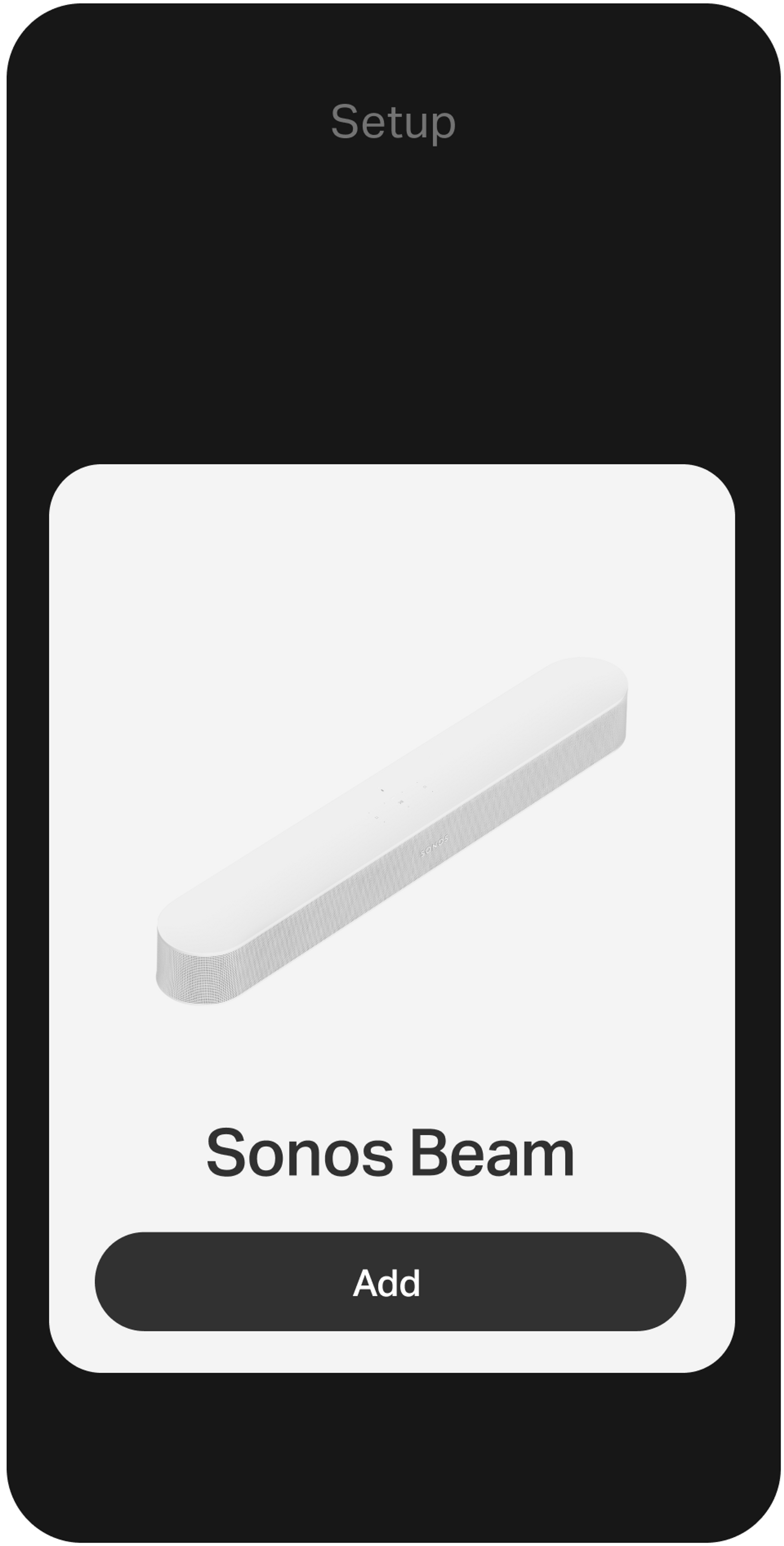 Smartphone showing setup using Sonos app