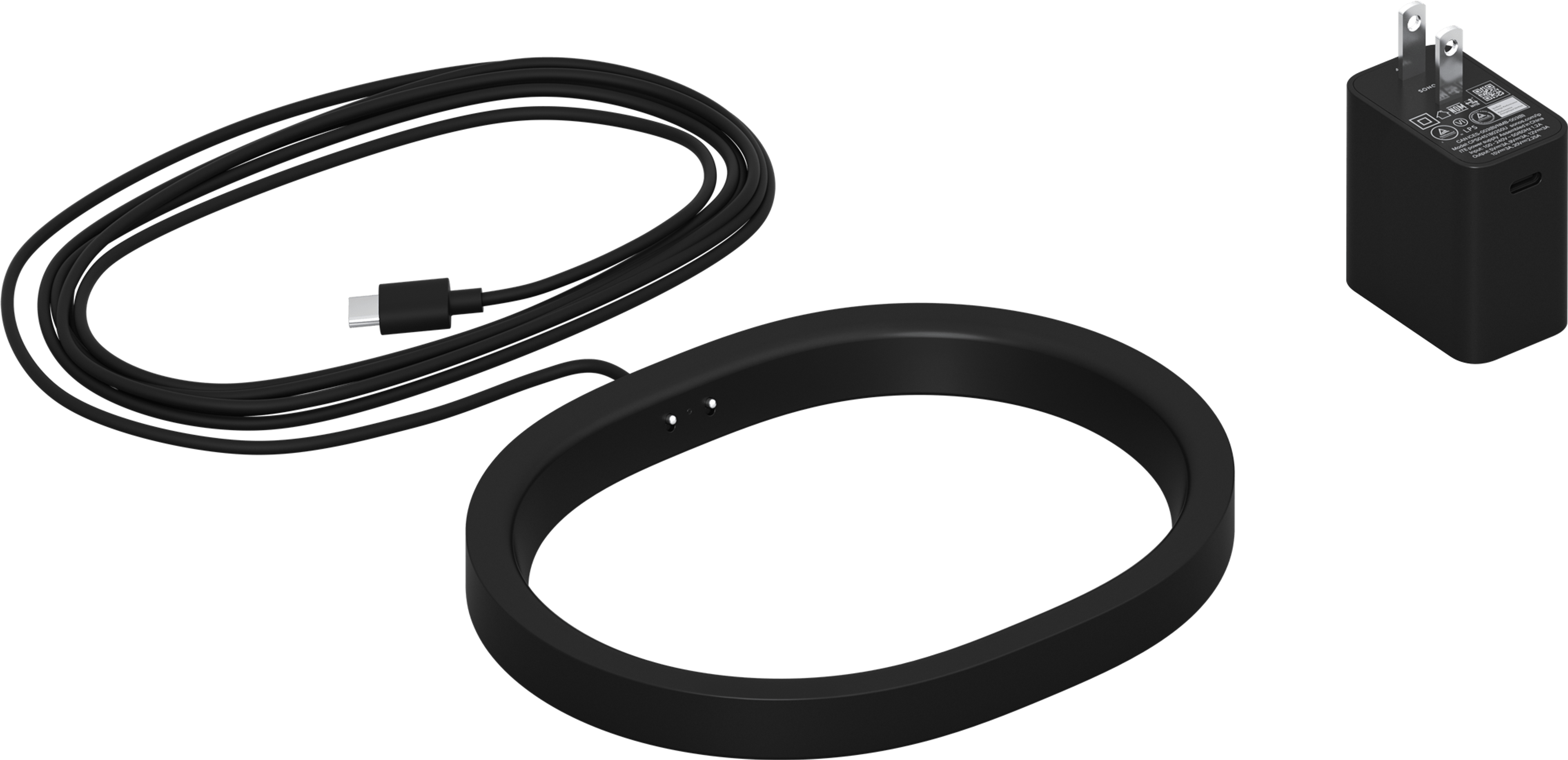 Image d’une base de recharge sans fil pour Sonos Move 2 noire avec sa prise de courant correspondante