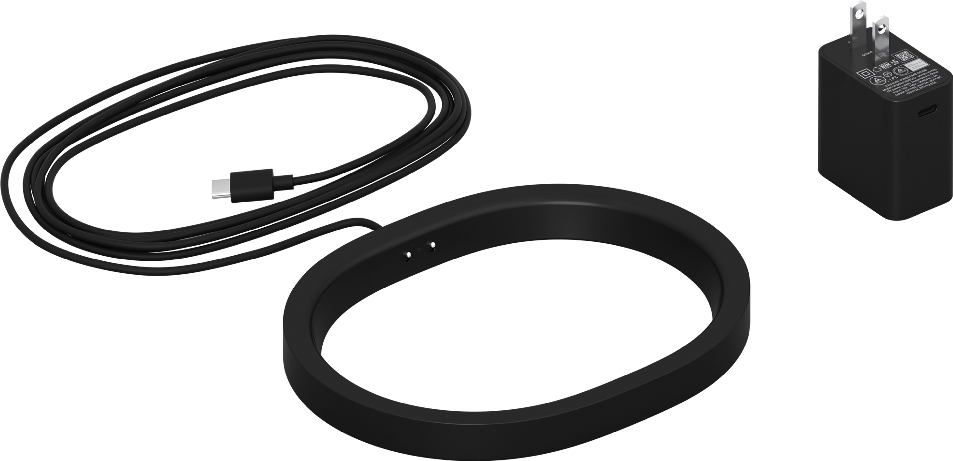 Image of a black Sonos Move 2 Wireless Charging Base with its corresponding regional power socket